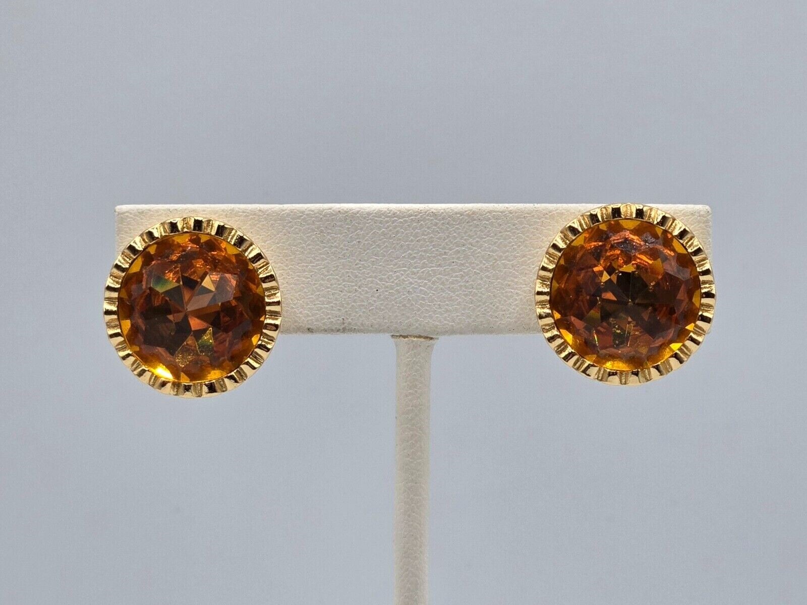 Christian Dior Earrings Faux Citrine Faceted Round Studs Inverted Stones