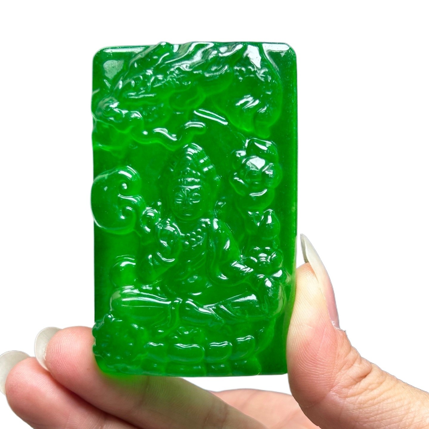 Natural Ice Green Burmese Jadeite Carved Kwan-yin Pendant Necklace Jewelry