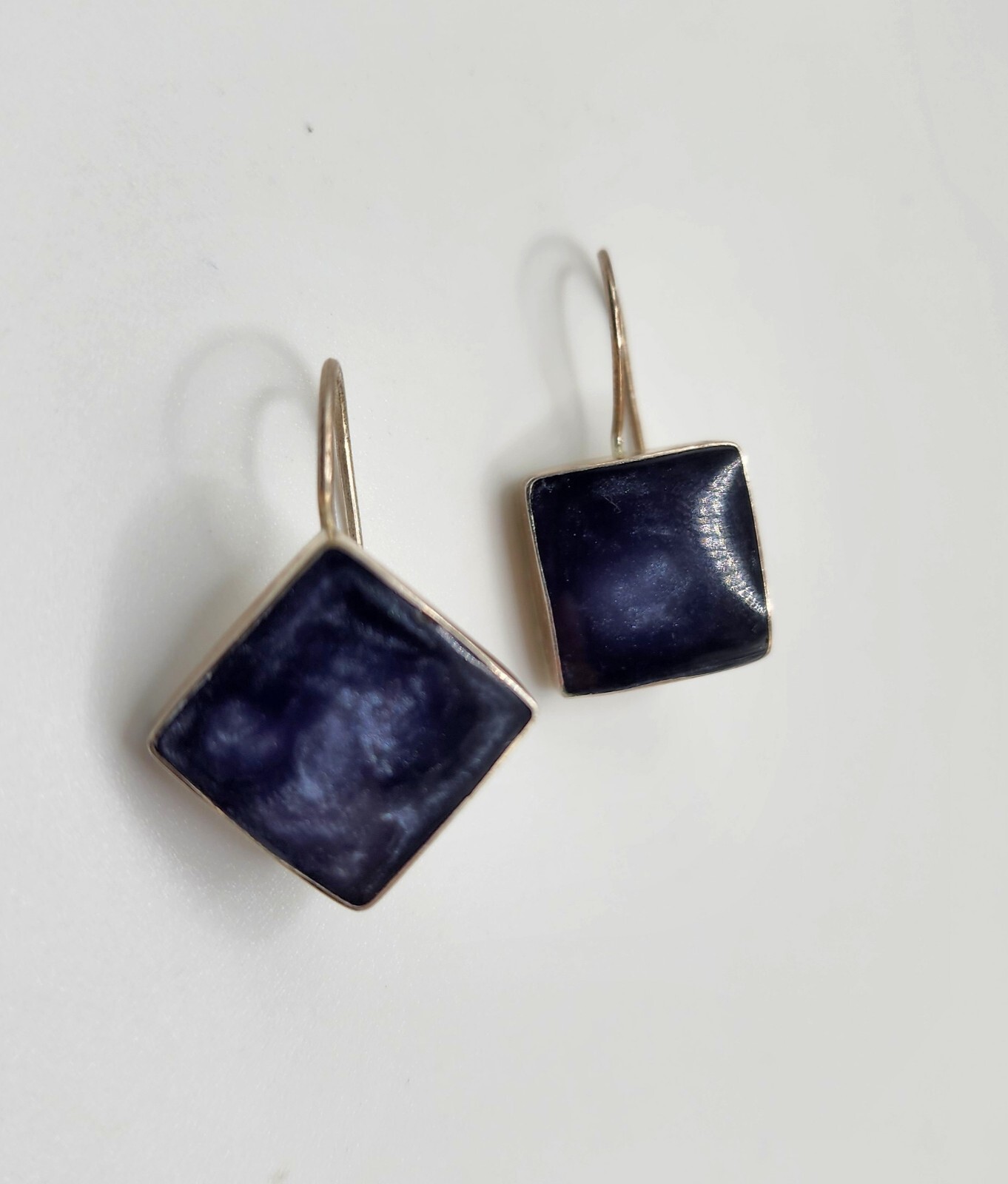 Vintage Mexico 925 Sterling Silver Sodalite Traingle Shaped Drop Dangle earrings
