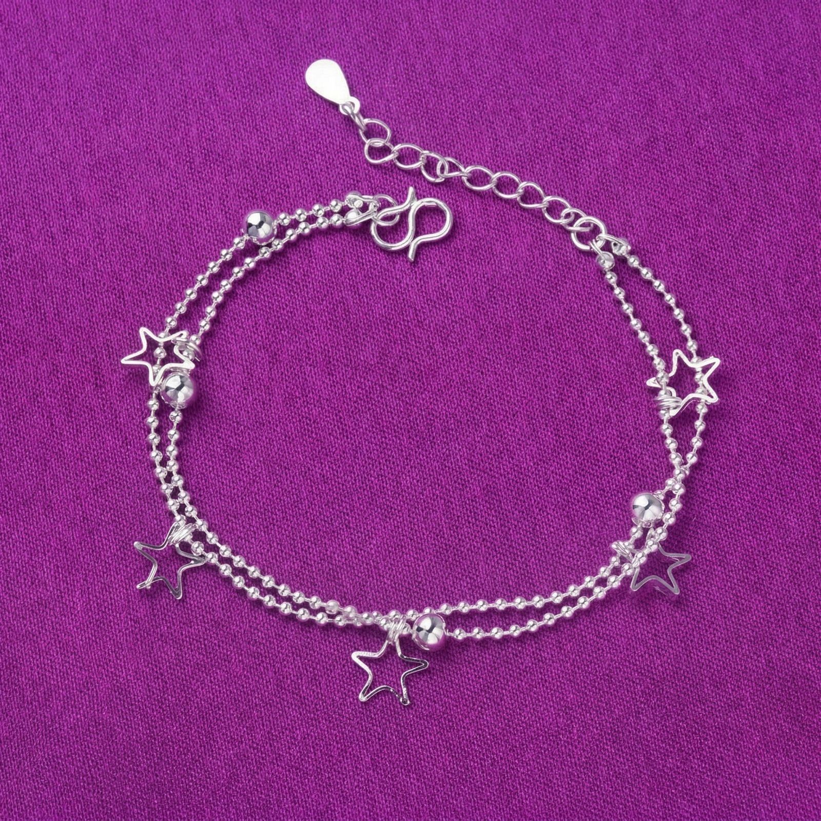 Sterling Silver Plated Round Chain Bracelet Womens Fashion Bangle Gift