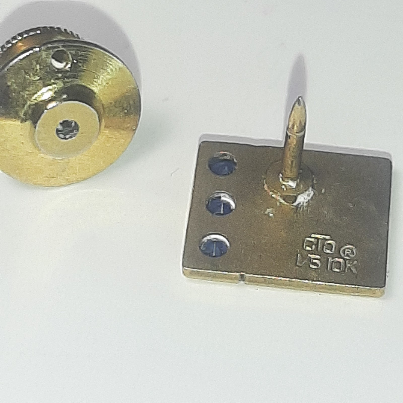 10K Gold Tie tac Pin w 3 Sapphires lapel pin 1/5 10K Vintage