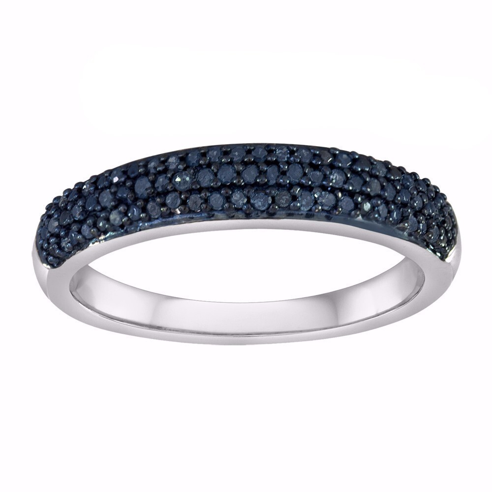 Sterling Silver Blue Natural Diamond Band Ring 0.20 Ct