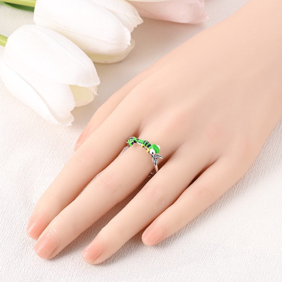 LAZA Original 925 Sterling Silver Finger Ring Enamel Chameleon for Women Jewelry