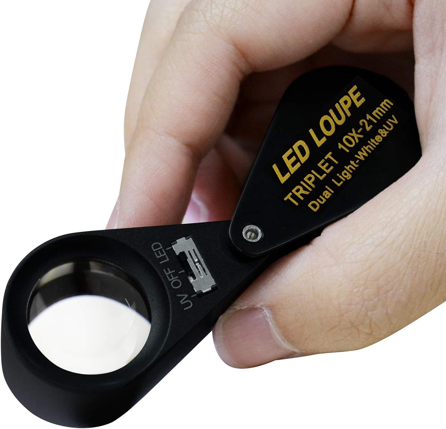 10x Magnifier Jewelry Loupe LED UV 21mm Triplet Lens Optical Glass Pocket Gem…