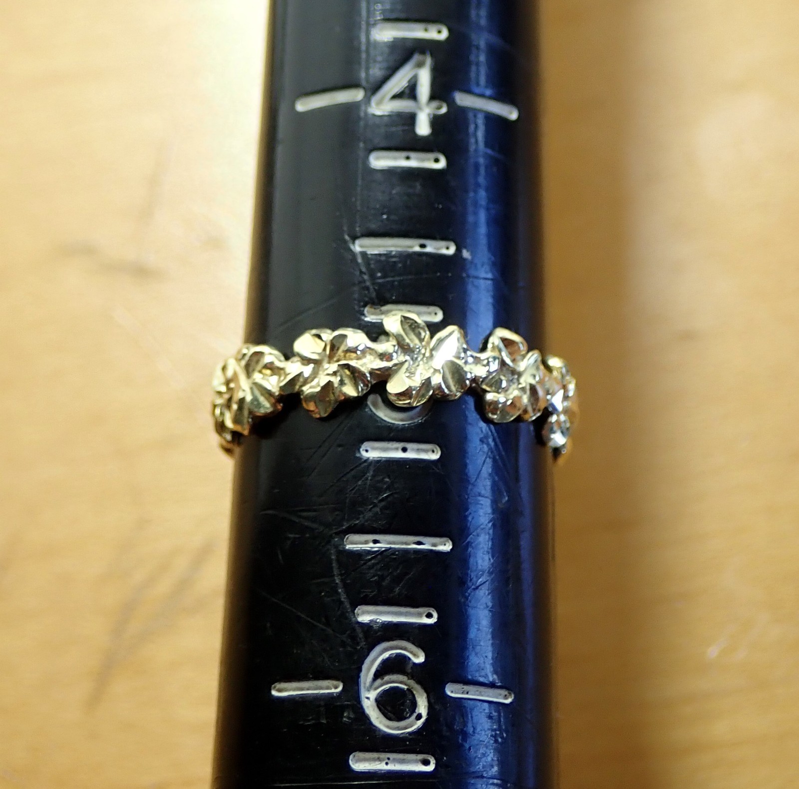 Size 5 Hawaiian Plumeria Lei Solid 14K Yellow Gold Women’s Ring 4.3 mm Handmade