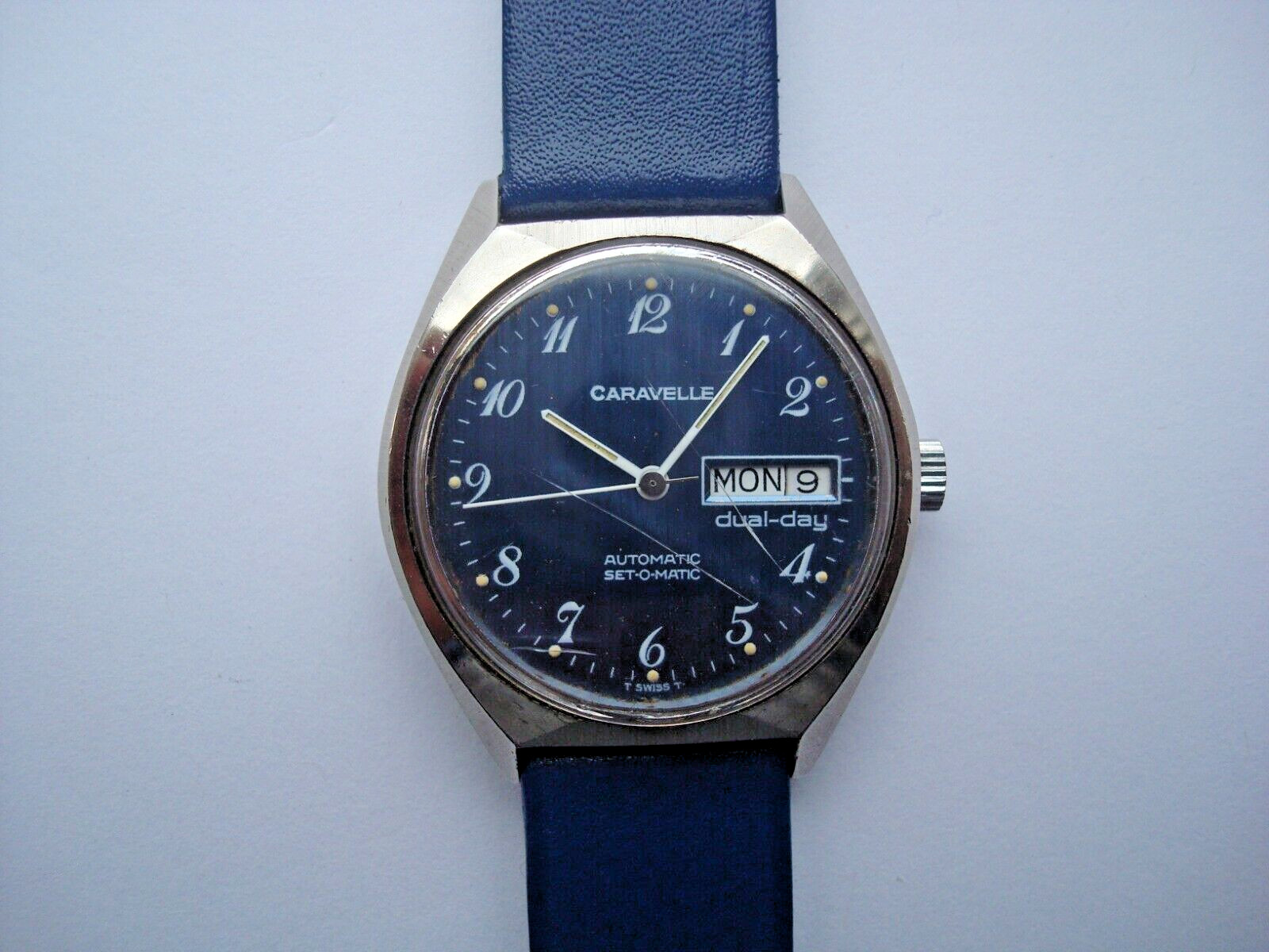 Caravelle Bulova Dual Day Men’s Automatic Watch ETA 2879 Blue Dial New Band Runs