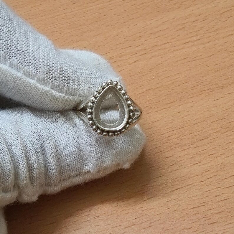 Handmade 925 Sterling Silver 5x7mm Pear Bezel Setting Blank for Jewelry Making