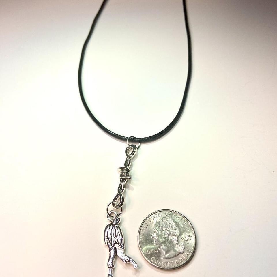 Y2K Gothic Punk PU leather Necklace , Wire with hanging man zombie pendants