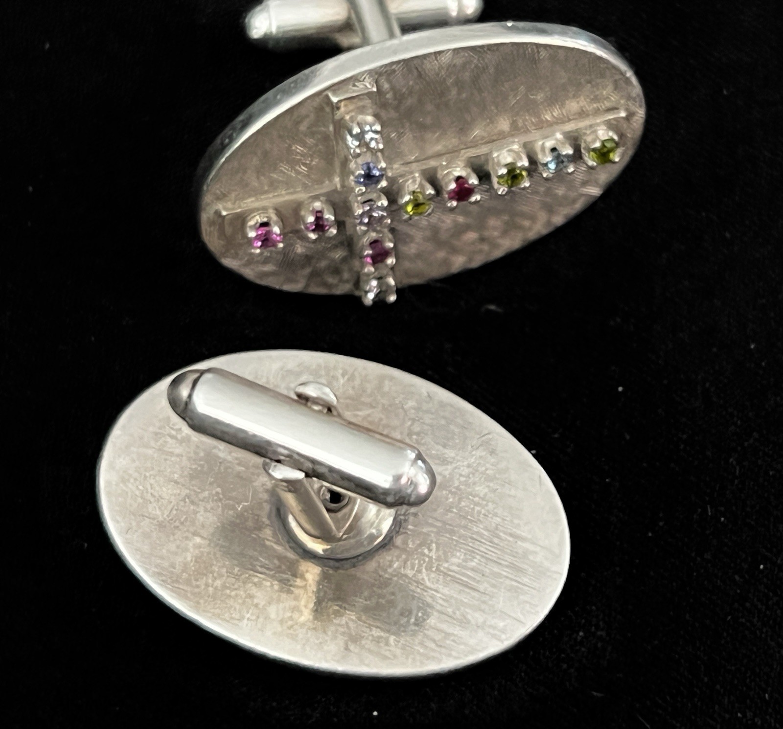 VINTAGE STERLING SILVER LARGE CUFFLINKS MULTI-STONE CROSSES DECORATION 36.3G