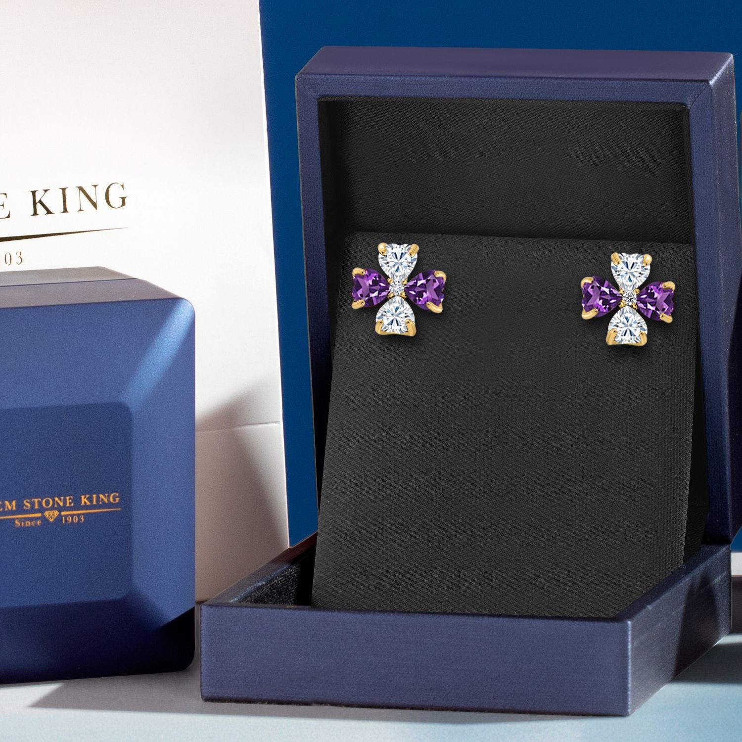 18K Yellow Gold Plated Silver Amethyst Lab Grown Diamond Earrings Set with