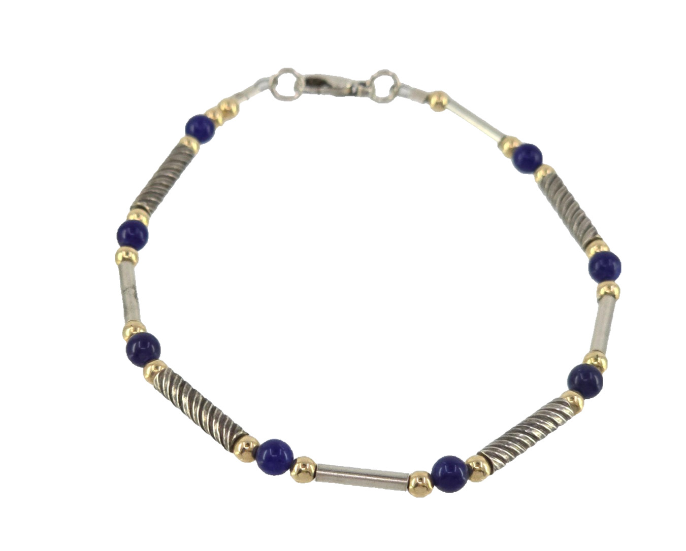 VINTAGE 4mm NATURAL LAPIS LAZULI BEADS 3mm 1OK GOLD BEADS and STERLING BRACELET