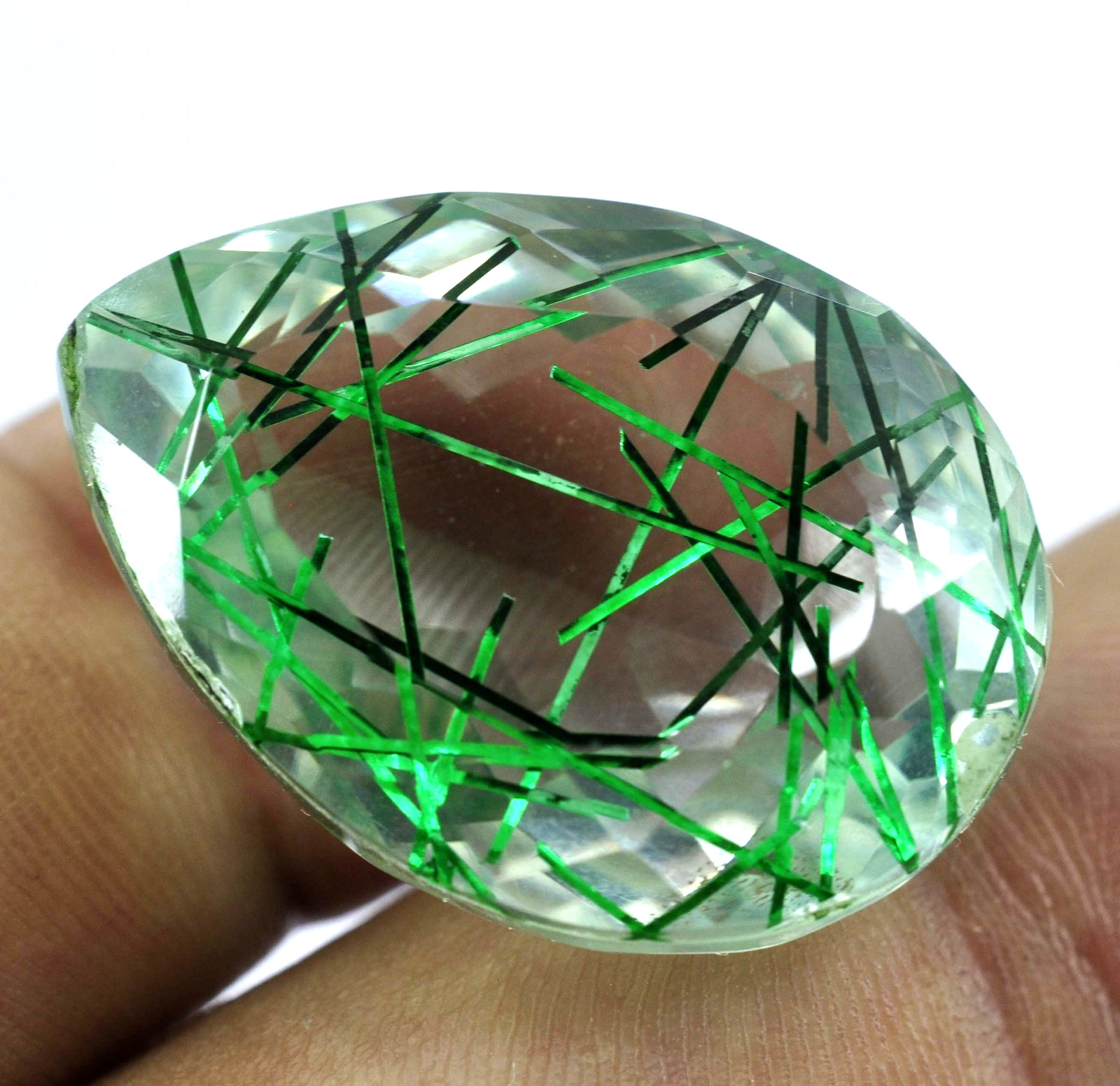 AAA Certified 48.85 Ct Natural Green Rutilated Quartz Pear Loose Gemstone