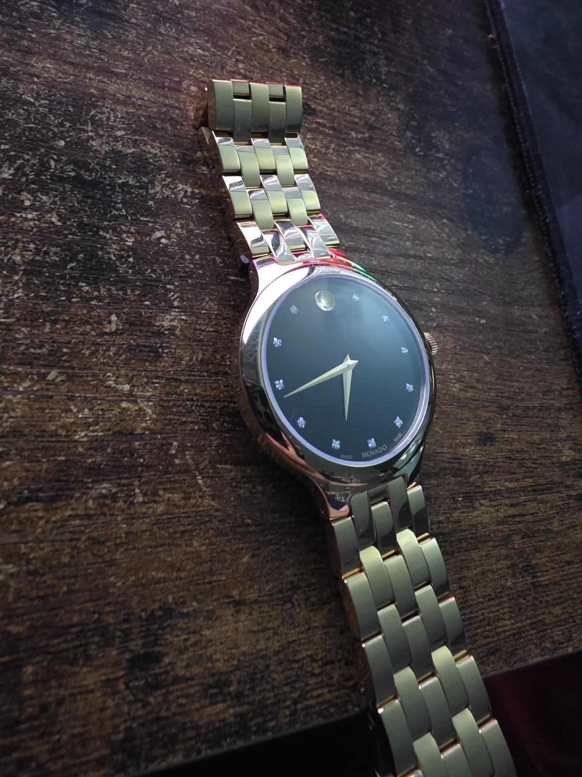 Movado Veturi Watch, great quality, natural genuine diamonds and gold PVD coat