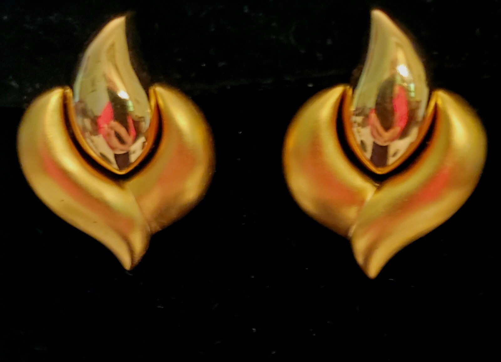 BIJOUX GIVENCHY Vtg Runway 1990s Earrings, Matte/Shiny Gold Tone in Flame Shape