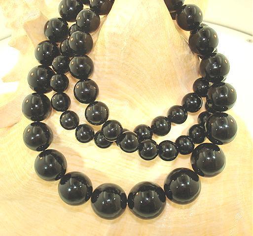 7-15MM GRADUATED ONE-STRAND ROUND GENUINE BLACK CORAL BALL BEAD NECKLACE 25″ #1