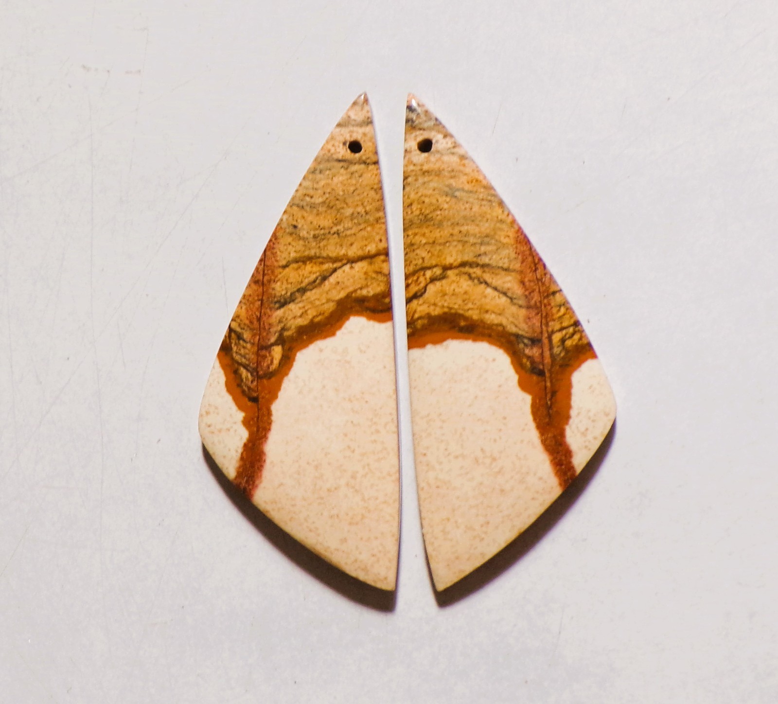 40.15 Cts Natural Picture Jasper Drilled Cabochon Match Pair Gemstone 45X18MM 20