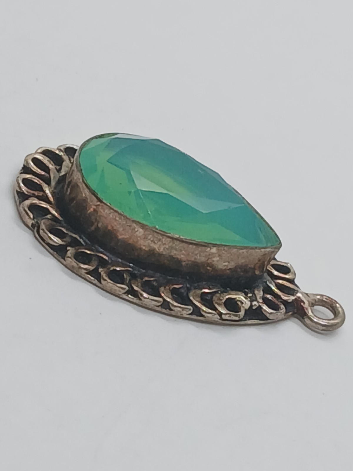 Green Gemstone Sterling Silver Teardrop Pendant