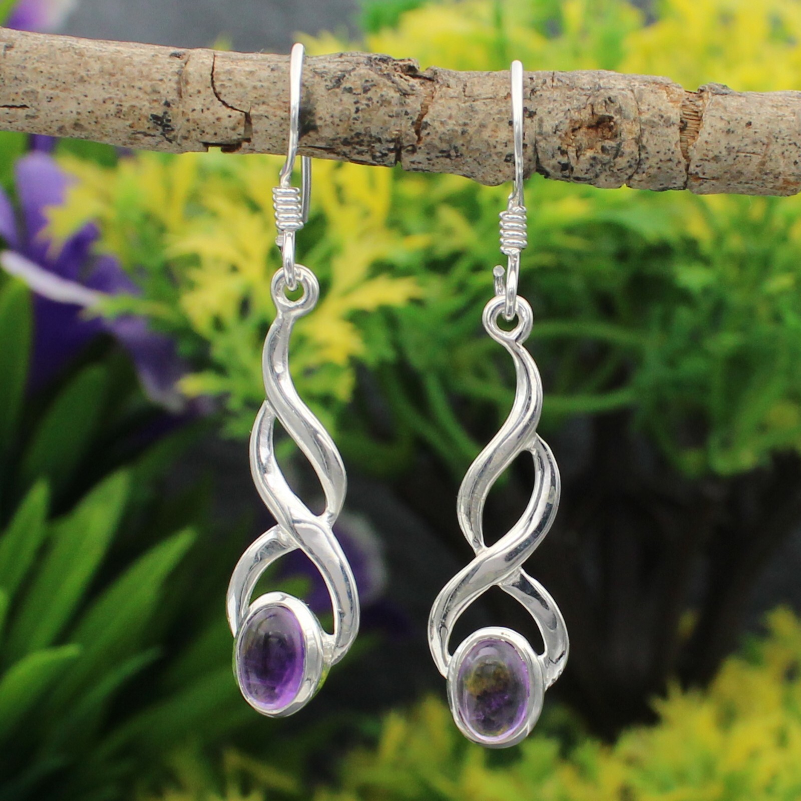 Amethyst 925 sterling silver natural gemstone earrings handmade jewelry