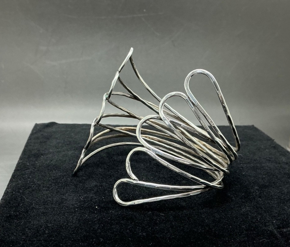 Large Cuff bracelet Artisan hand hammered 900 silver 32.3g