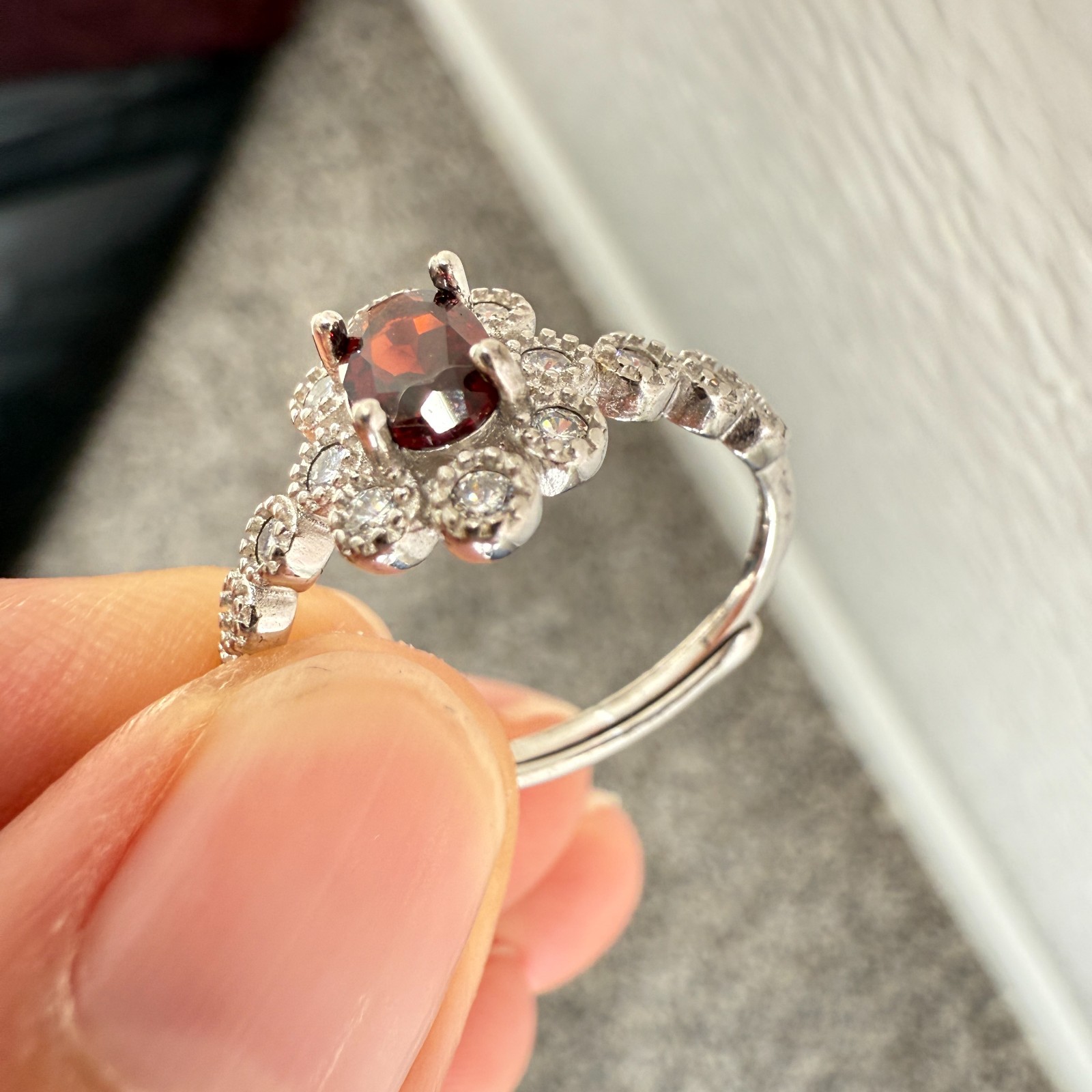 925 Sterling Silver Ring 6x4mm Natural Rhodolite Garnet Gemstone Zircon Red Gift