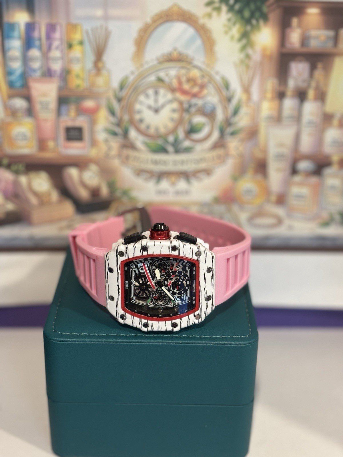 Bibi Luxury Watch In White, Pink, Red & Black (B0417).