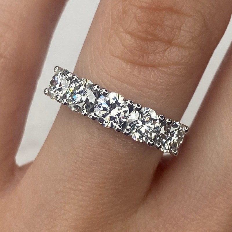 2.0 CTW Round Cut Moissanite Five Stone Anniversary Ring 14K White Gold Plated