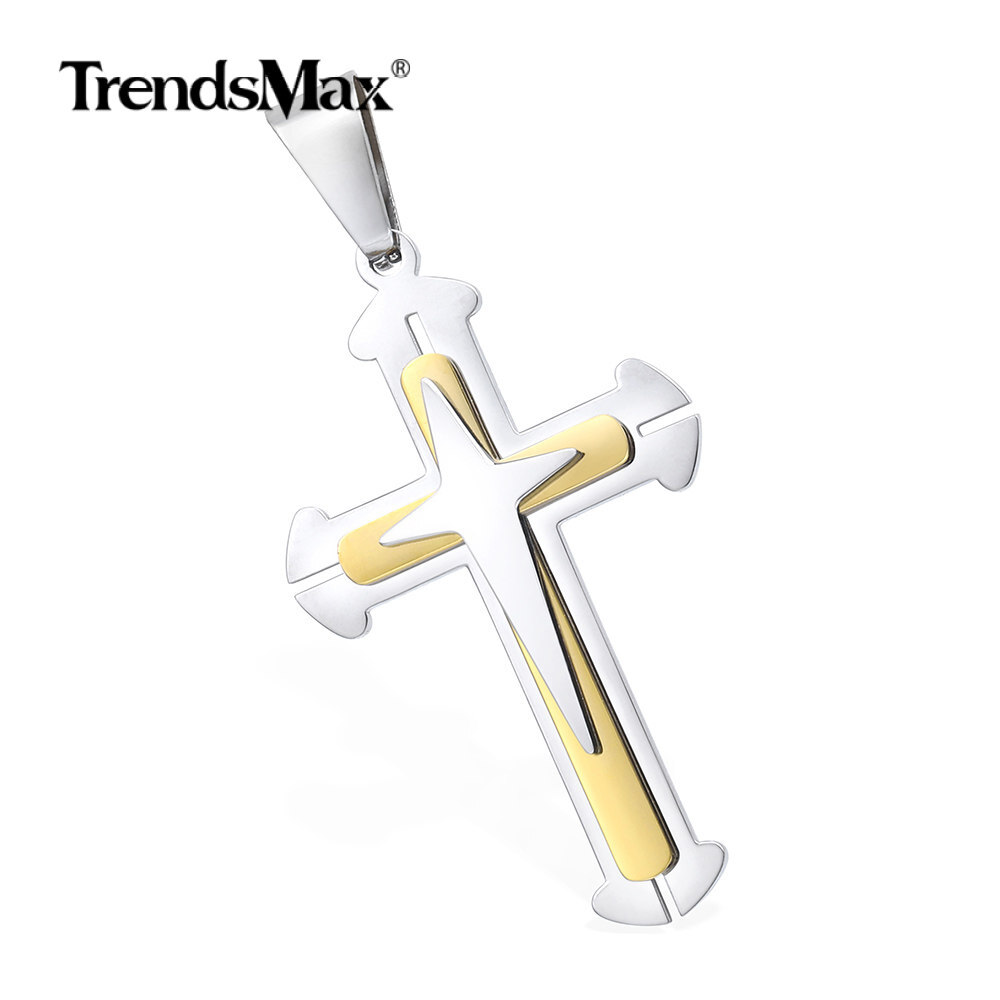 Silver/Gold Plated Cross Pendant Necklace Stainless Steel Byzantine Chain 20/22″