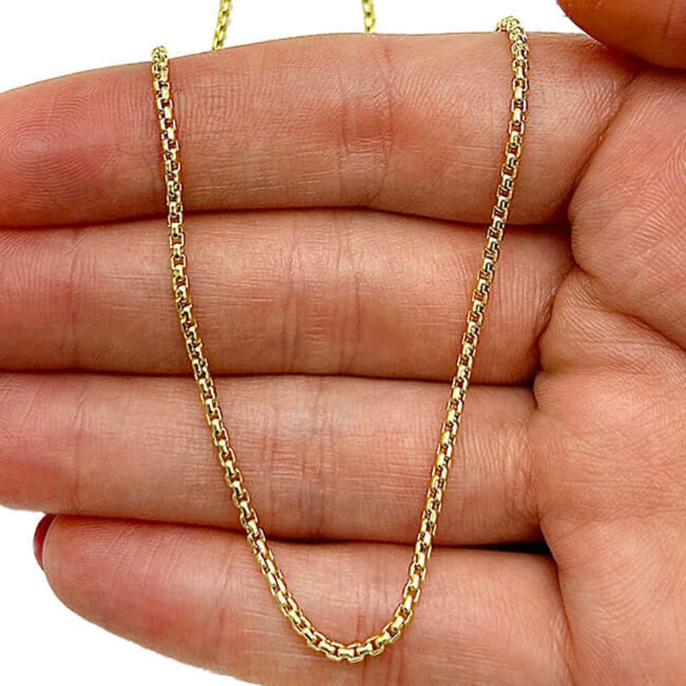 14K Yellow Gold Hollow 2mm Round Box Chain Necklace 18″ 20″ 22″ 24″ 26″