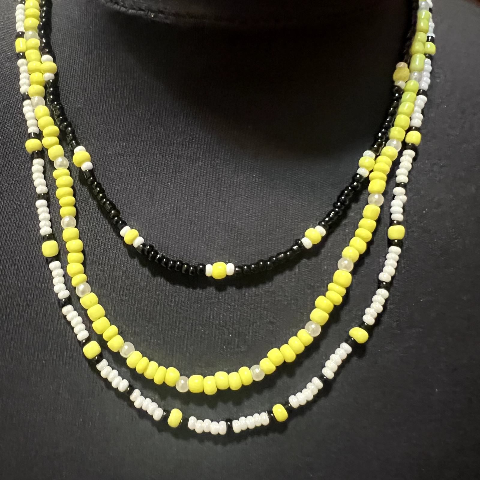 Handmade beaded layering necklace choker multi strand seed bead faux pearl boho