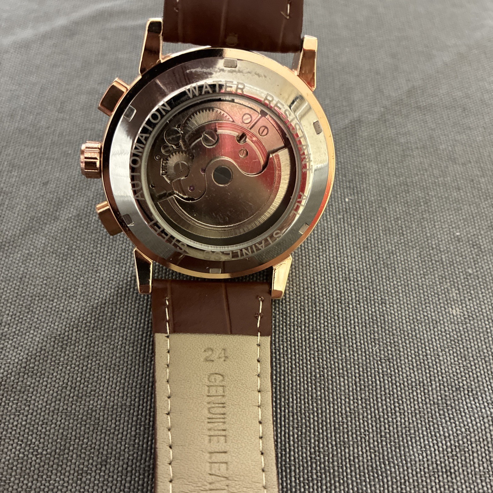 BIBI Automatic Chrono Skeleton Dial Rose Gold-Tone Case Brown Leather Strap Box