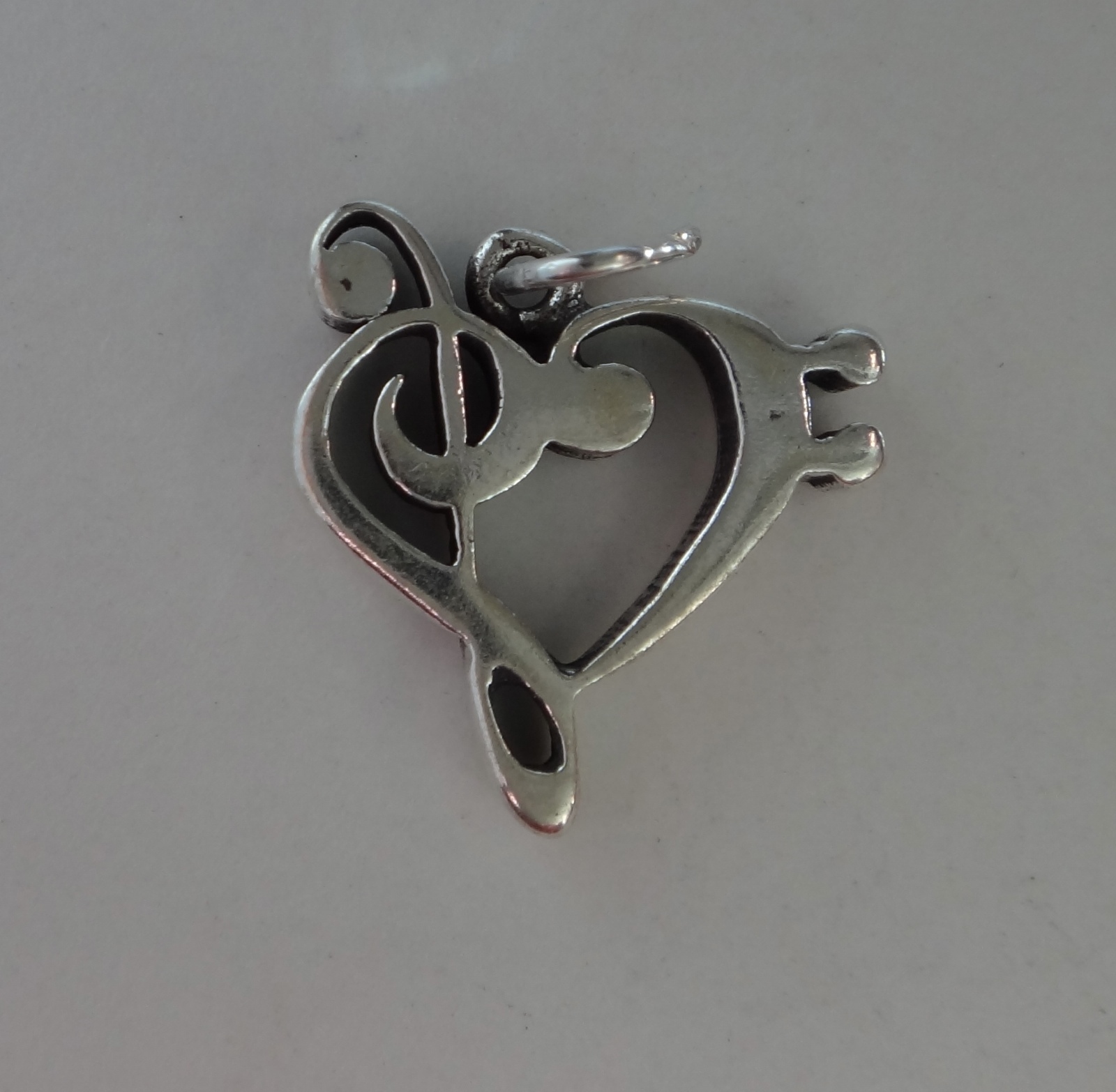 Sterling Silver 17x17mm Thick Bass Clef and Treble Clef Heart Shape Music Charm