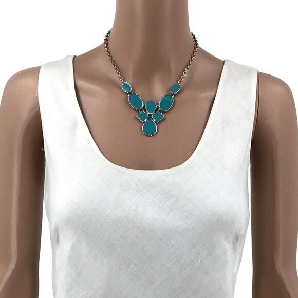Bib Necklace Blue Silver Tone Adjustable Length Women Casual Work