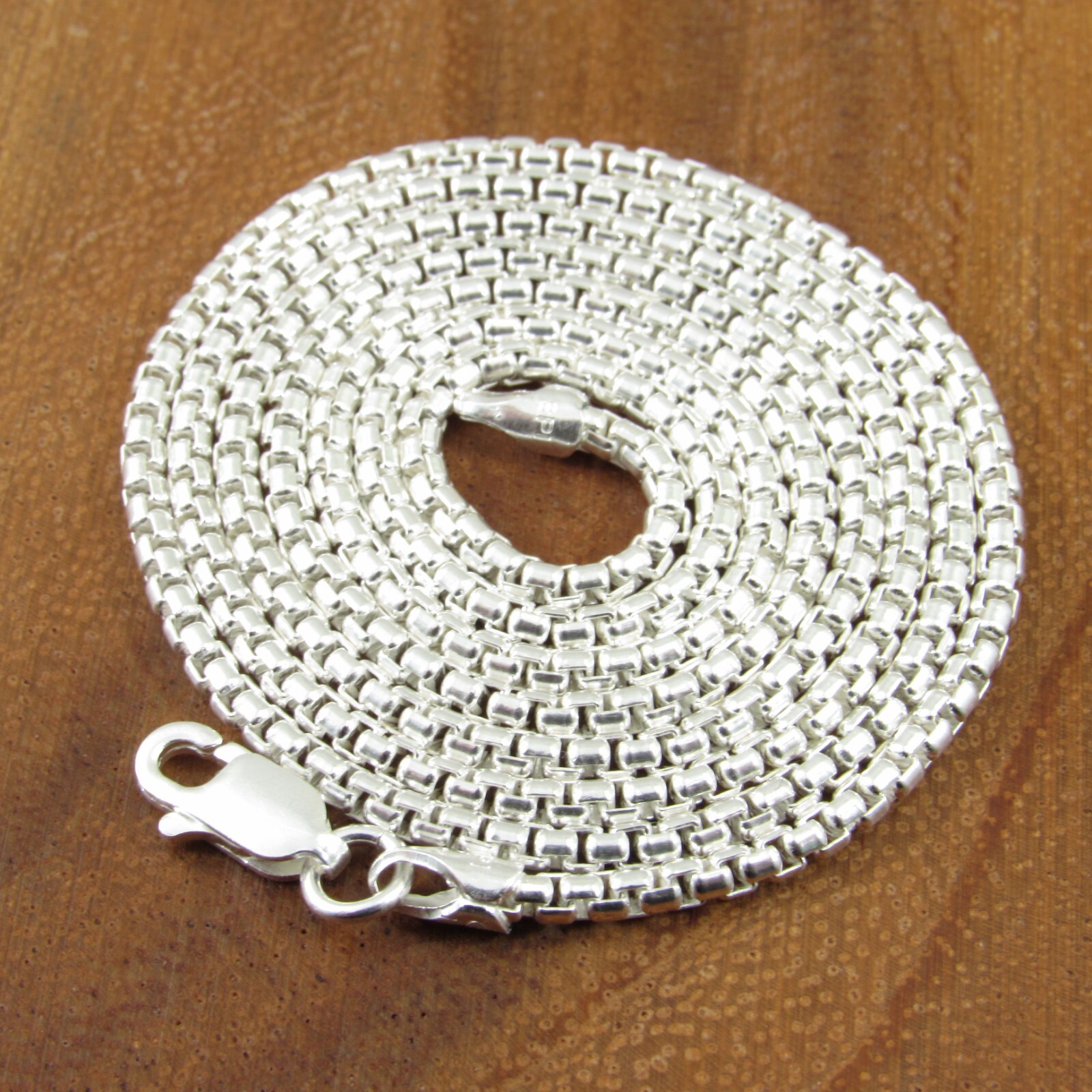 2.1MM Solid 925 Sterling Silver Italian Unisex Round Box Chain Rounded Necklace