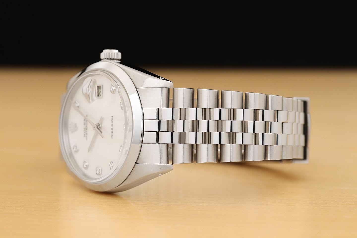 ROLEX OYSTERDATE PRECISION 6694 WHITE MOTHER OF PEARL DIAMOND STEEL 34MM WATCH