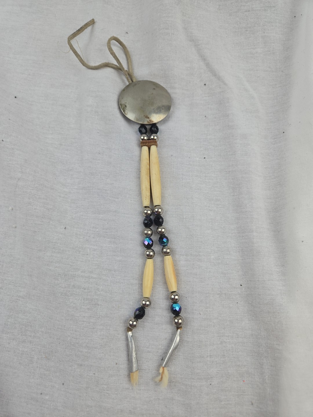 Native American Hairpipe Bone Shell Beaded Choker Necklace Bone 22 L Leather