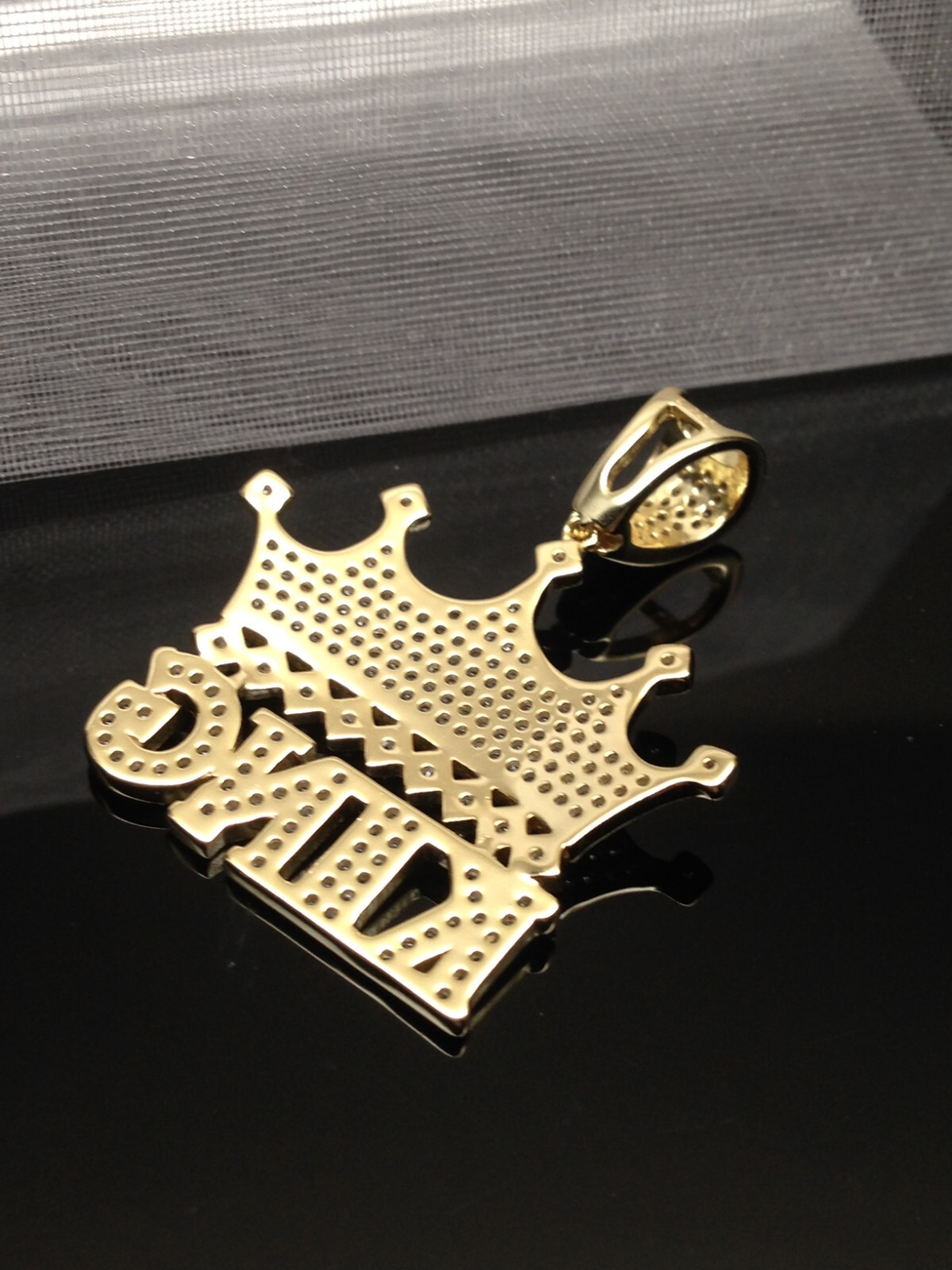 925 Sterling Silver CZ Gold Crown King Pendant Men 23.5mm(0.93″)/35mm(1.38″)