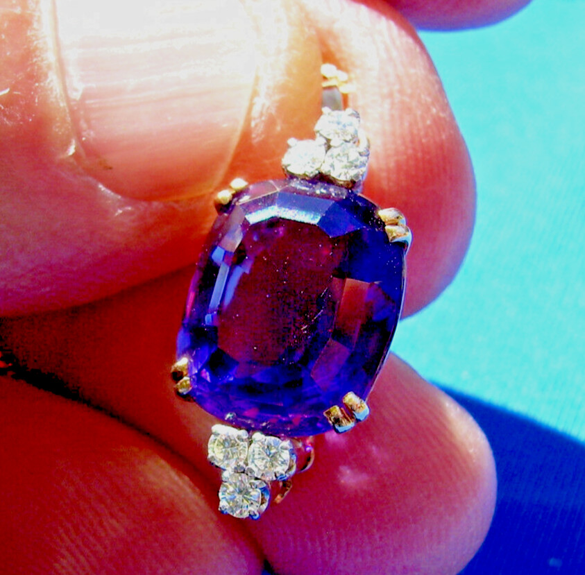 Original EARTH MINED AMETHYST DIAMOND Deco Style Necklaces SOLID 14K GOLD 20″ in