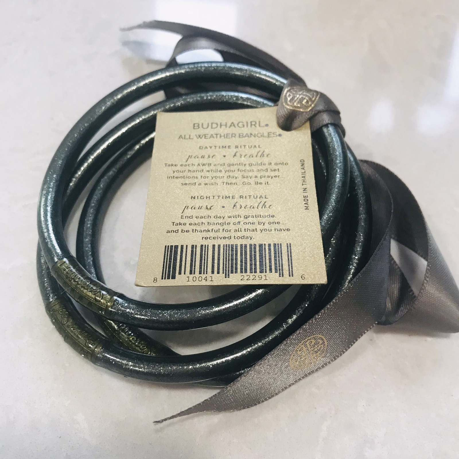 3 – BudhaGirl bangles All Weather Graphite Pause Breathe Large NWT Waterproof