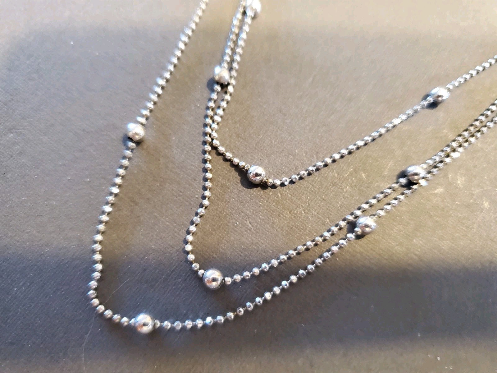 3 STRAND STATION BALL CHAIN 925 STERLING SILVER NECKLACE 9.1 GRAMS 17 1/2″ ITALY