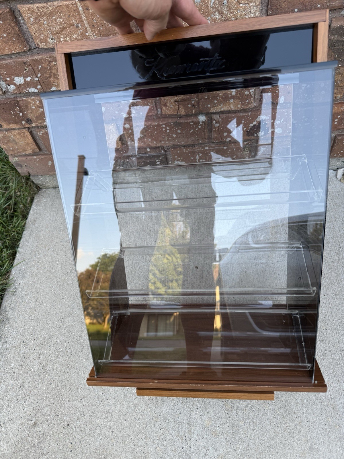 Vtg Krementz Countertop Jewelry Display Case Spinning Wood & Acrylic~GREAT