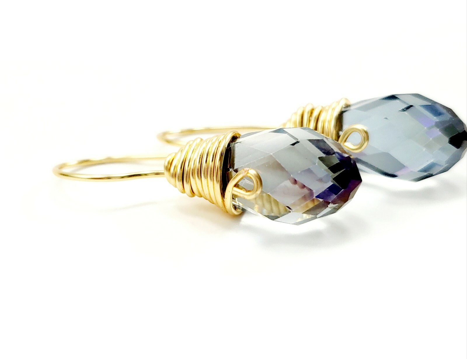 wedding bridal clear crystal Gold tone dangle teardrop earrings Fashion Jewelry