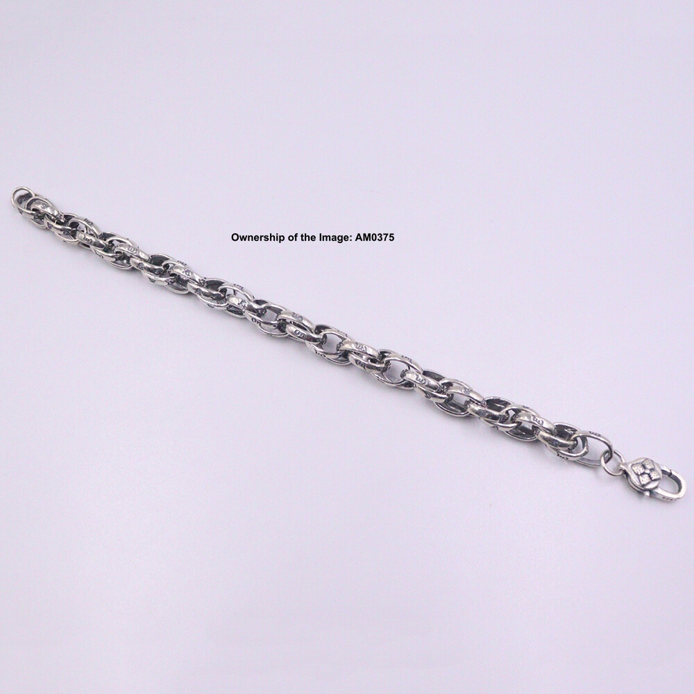 Pure 925 Sterling Silver Men’s Bracelet 8.5mm Six-Word Oval Link Chain 8.26inch