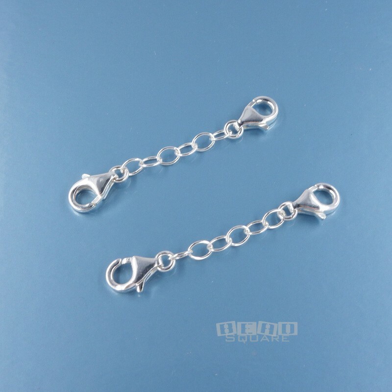 2 Sterling Silver Lobster Claw Clasps Extender, Safety Chain, 1.5 (1-1/2) inches