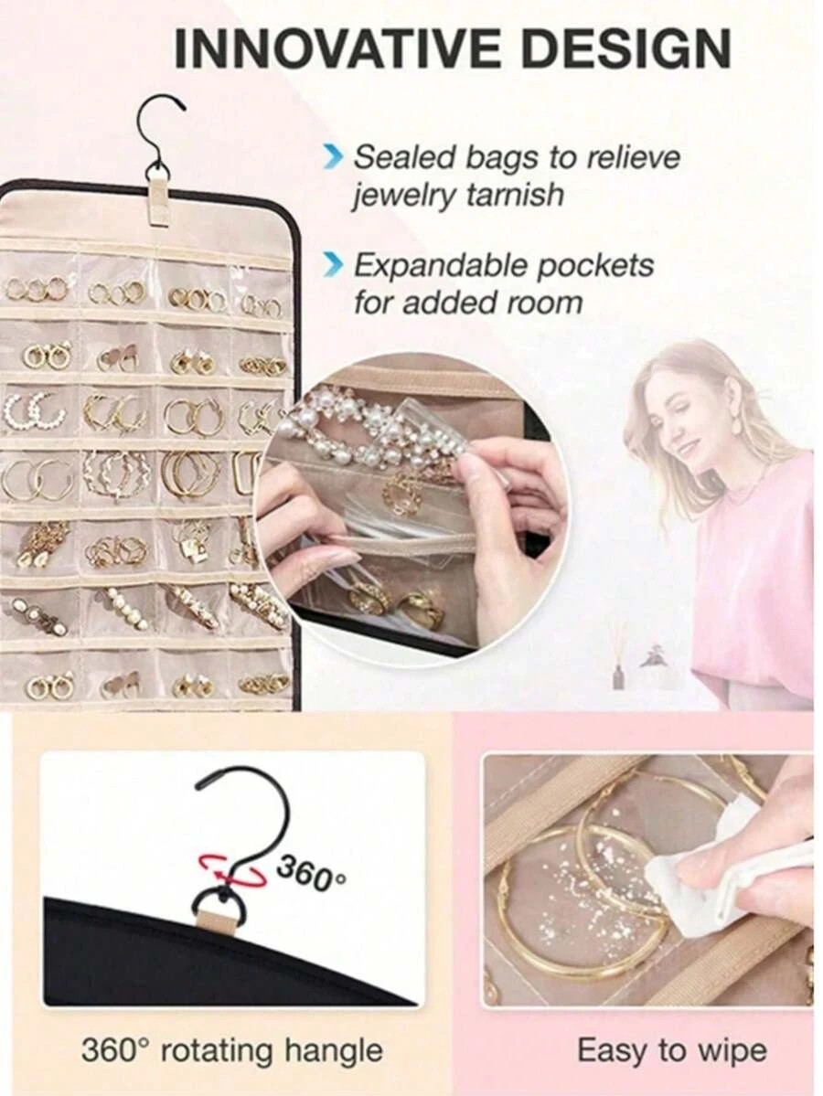 Hanging Jewelry Organizer Necklace Holder Travel Roll Storage Case