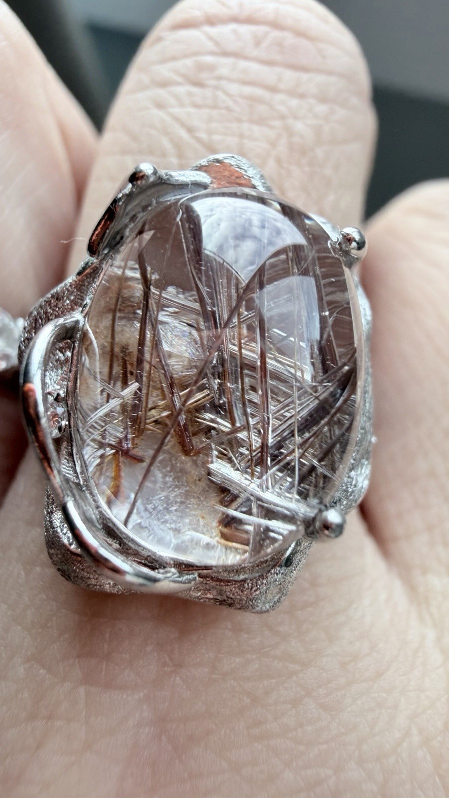 Natural Rutilated Quartz Ring – S925 Sterling Silver 14.5*11.5mm