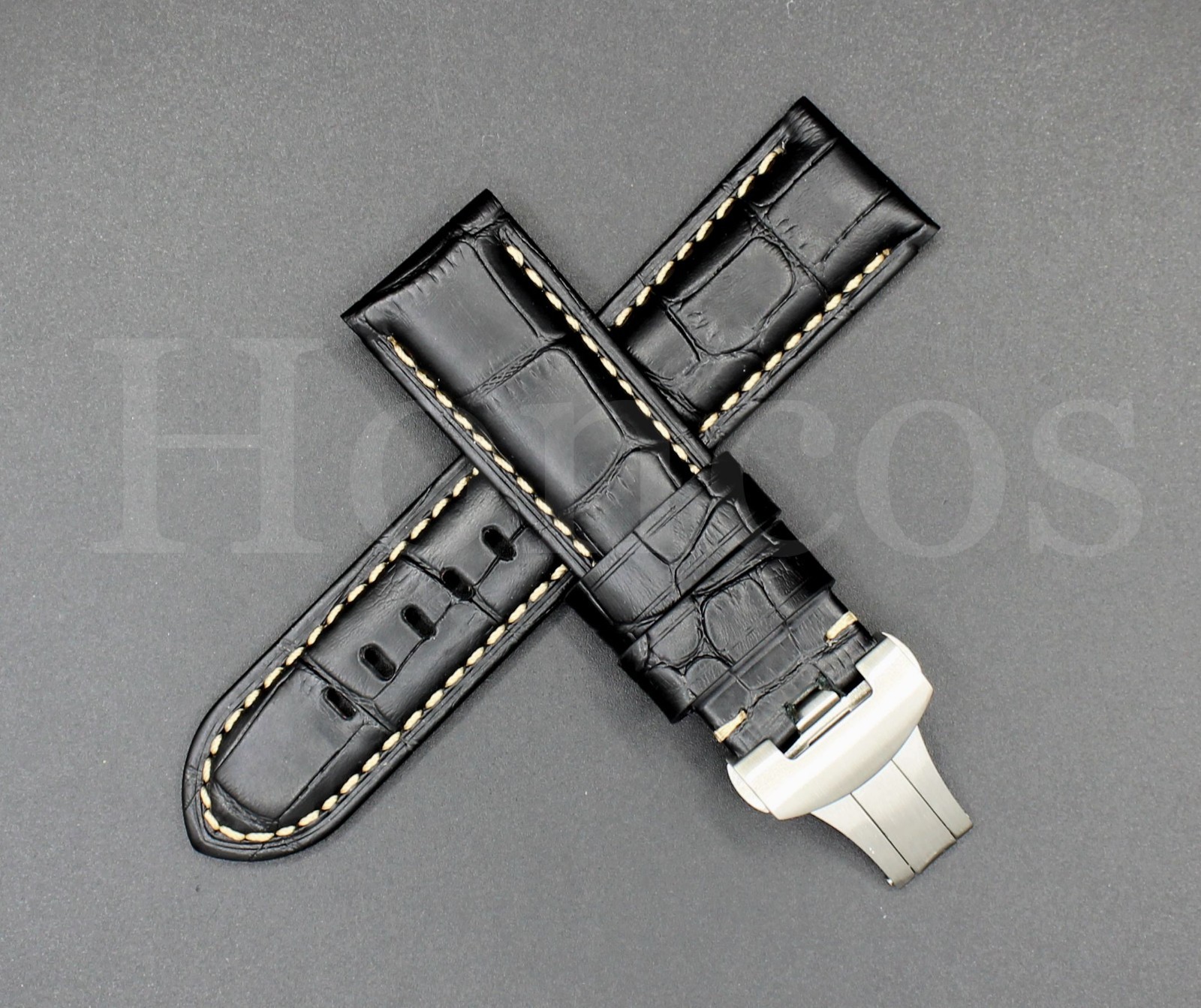 24 MM Leather Alligator Watch Band Strap Deployment Fits for Panerai Luminor
