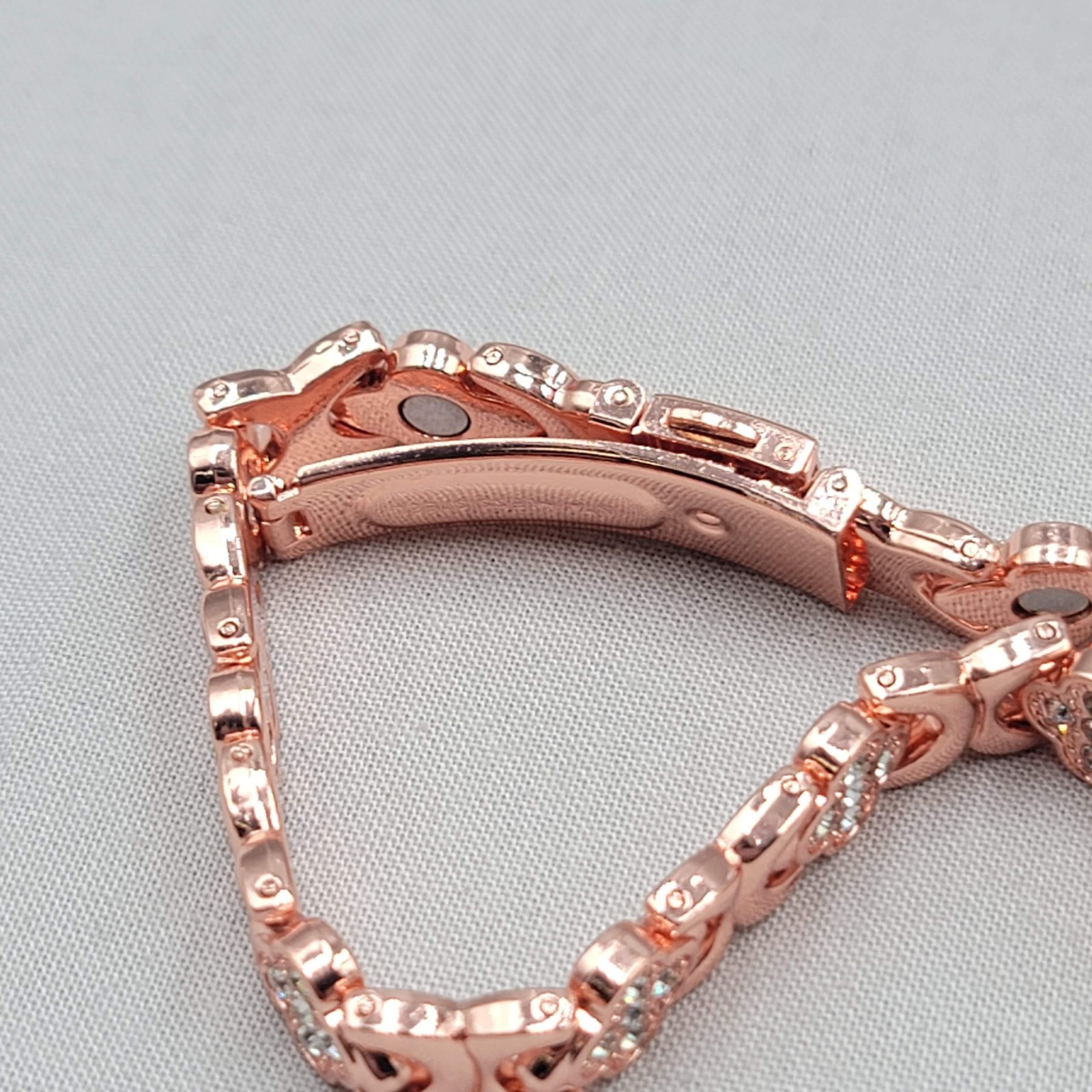 Rose Gold Tone Flower Tennis Bracelet Womens 8.5 In Rhinestone Magnetic Jewelry