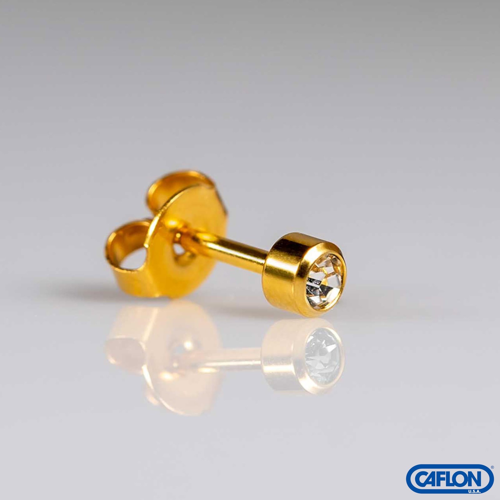 Caflon 16G 24K Gold Plated Bezel Crystal Piercing Studs 4mm 12 Pairs