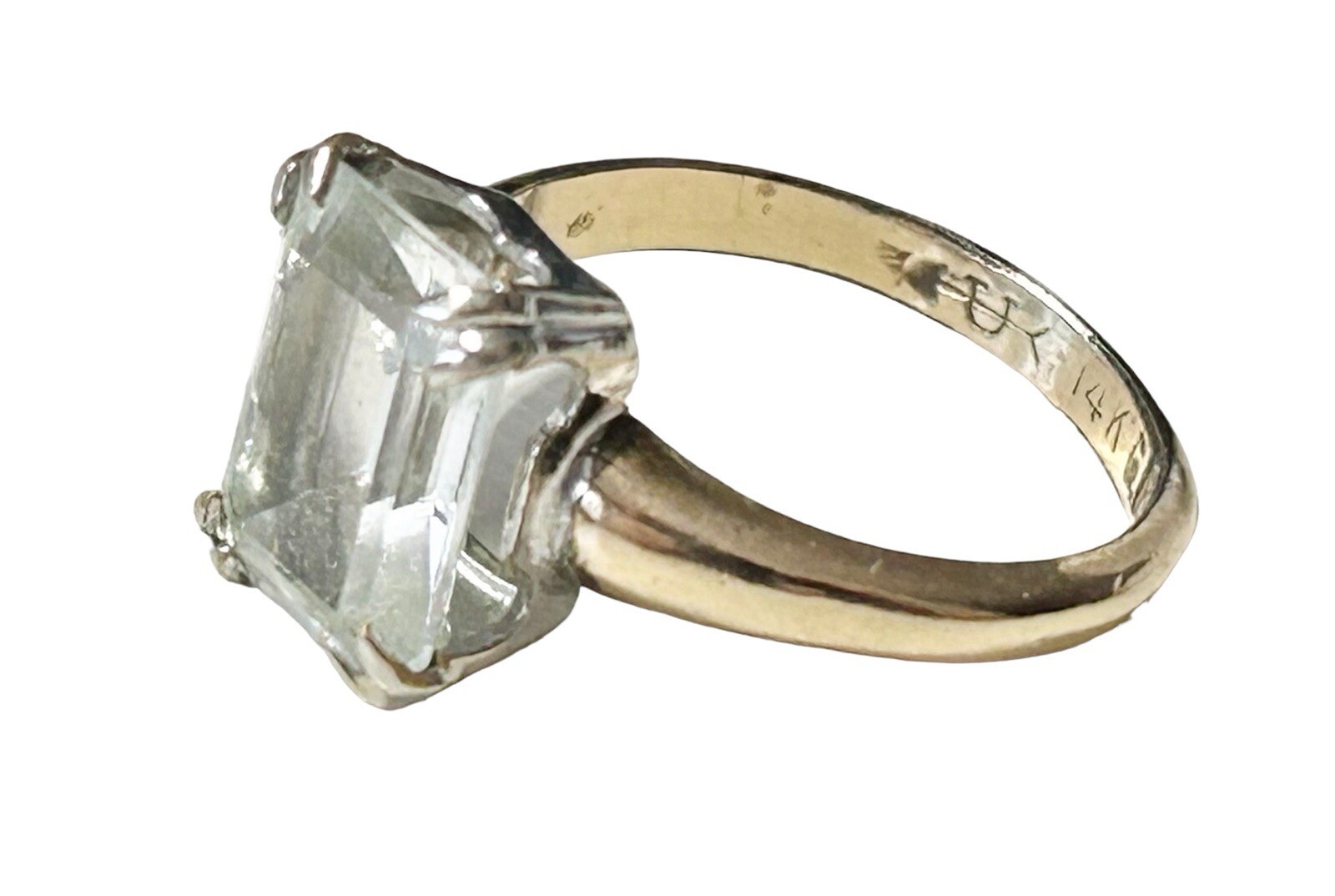 Uncas 14K Gold Filled Simulated White Spinel Solitaire Engagement Ring Size 5.25