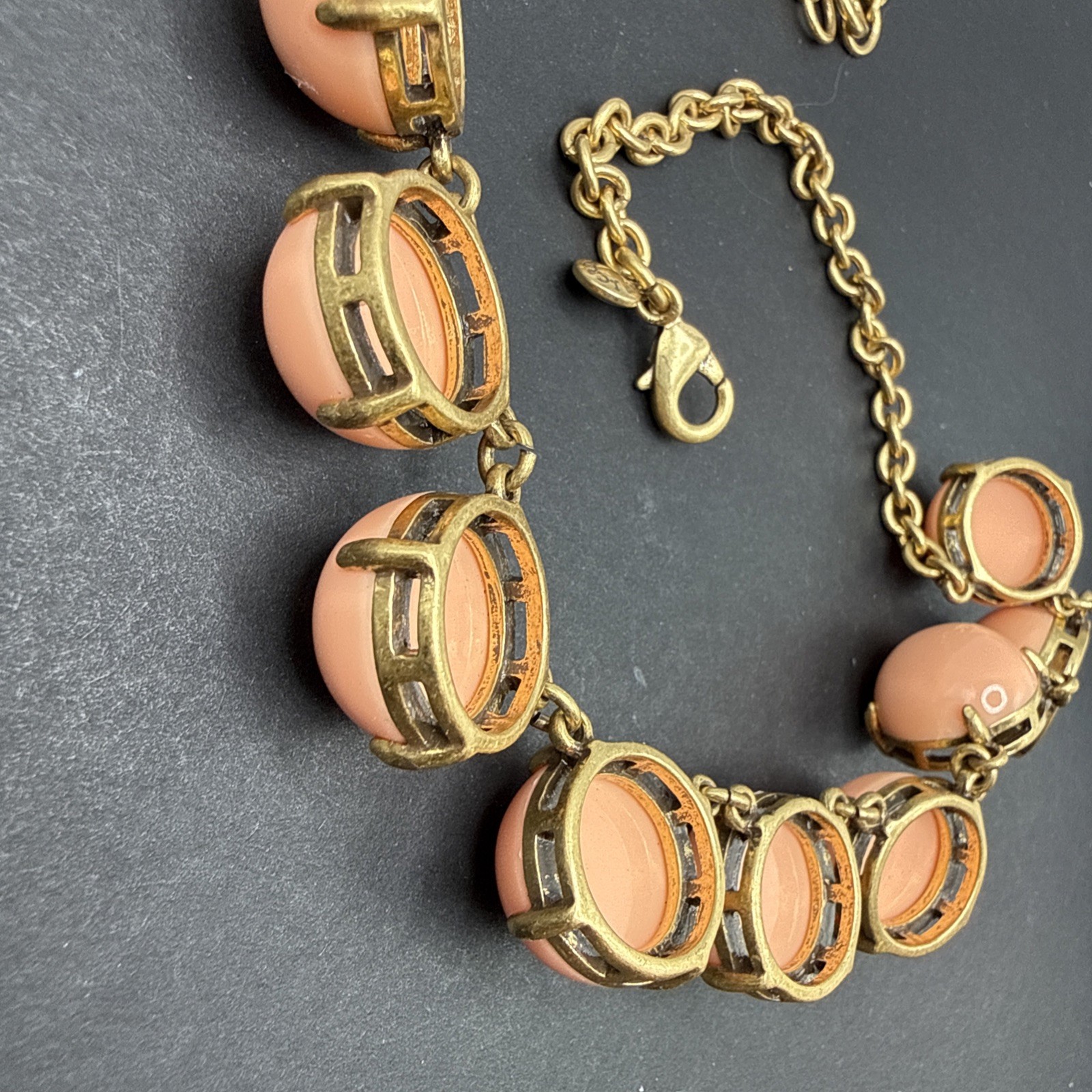 J Crew Signed Peach Cabochon Necklace Gold Tone 18” C61